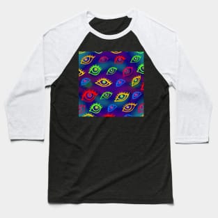 Fun Colorful Neon Psychedelic Trippy Eyes Pattern Baseball T-Shirt